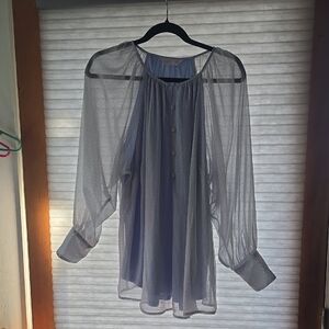 LC Lauren Conrad Sheer Light Blue Long-Sleeve Blouse
